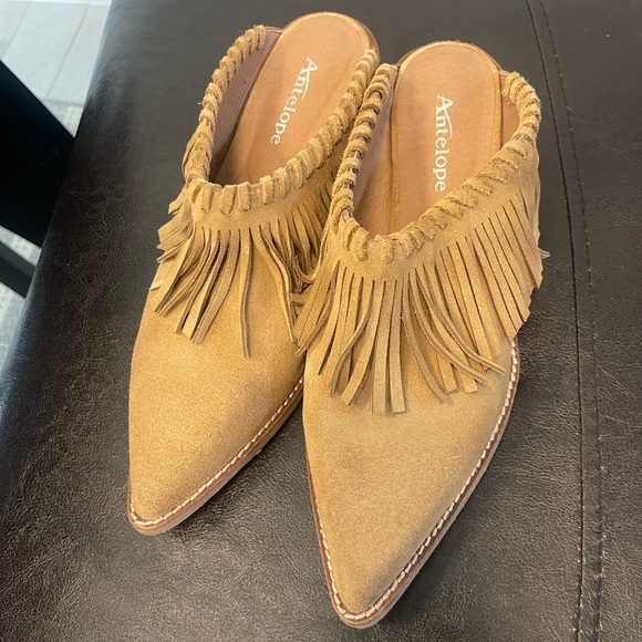 ANTELOPE dabney fringe mules in taupe suede leather 39 - Picture 2 of 6